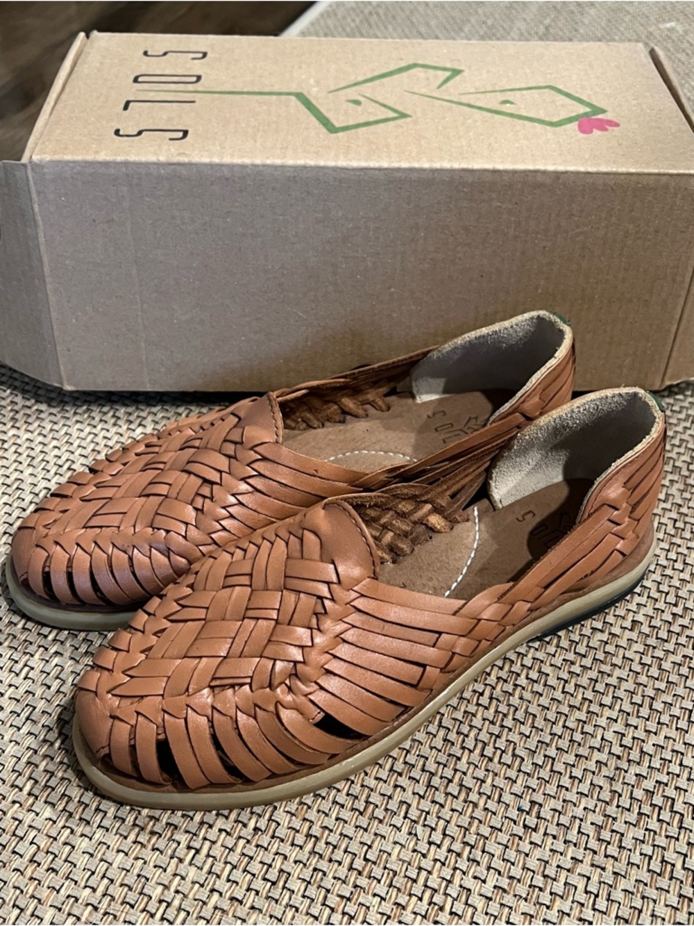 Brown Woven Leather Slip-On Flats